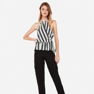 EXPRESS Striped Surplice Side Tie Peplum Blouse